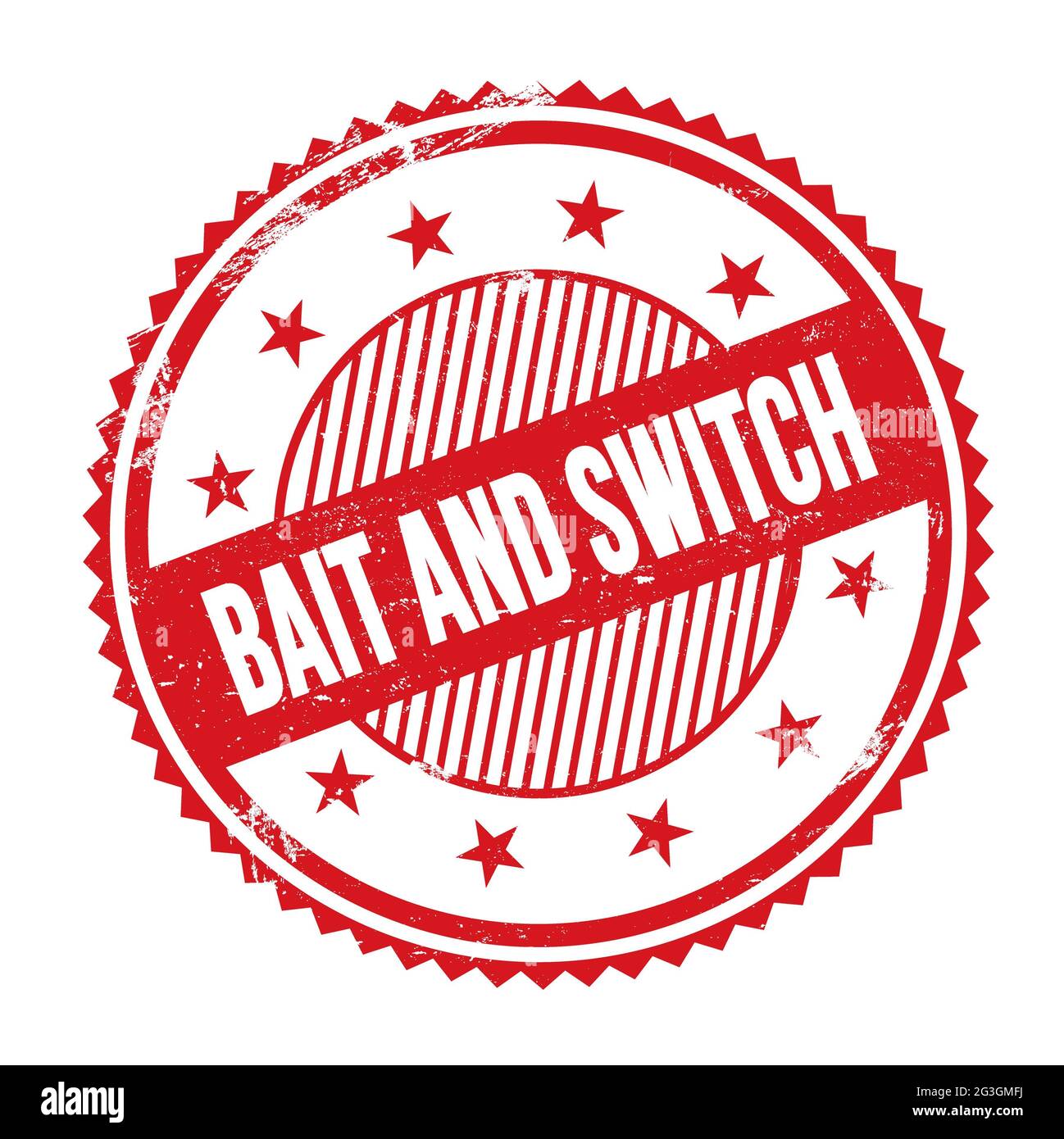 BAIT AND SWITCH text written on red grungy zig zag borders round stamp  Stock Photo - Alamy