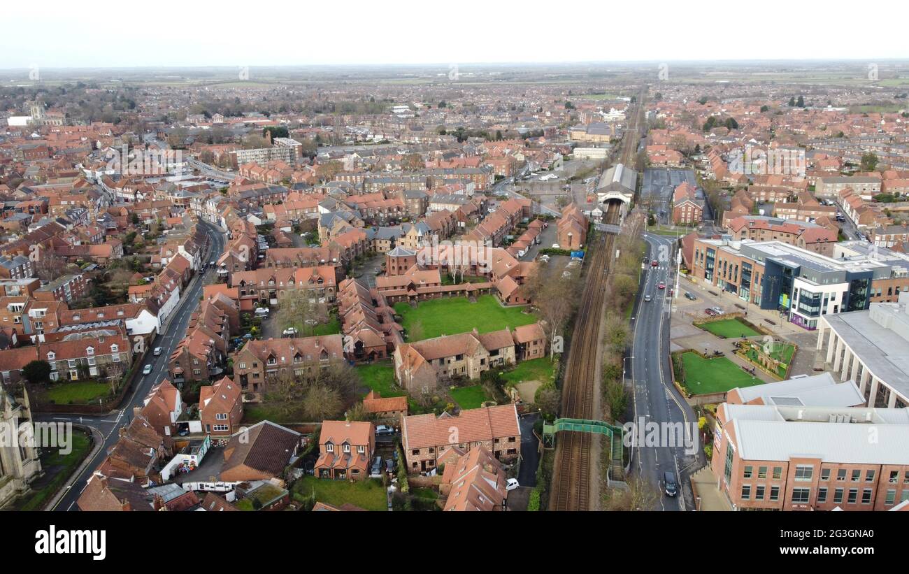 Aerial View of Beverley Town, Flemingate and East Riding College, Beverley, East Riding of Yorkshire, England, UK, January 2021 Stock Photo