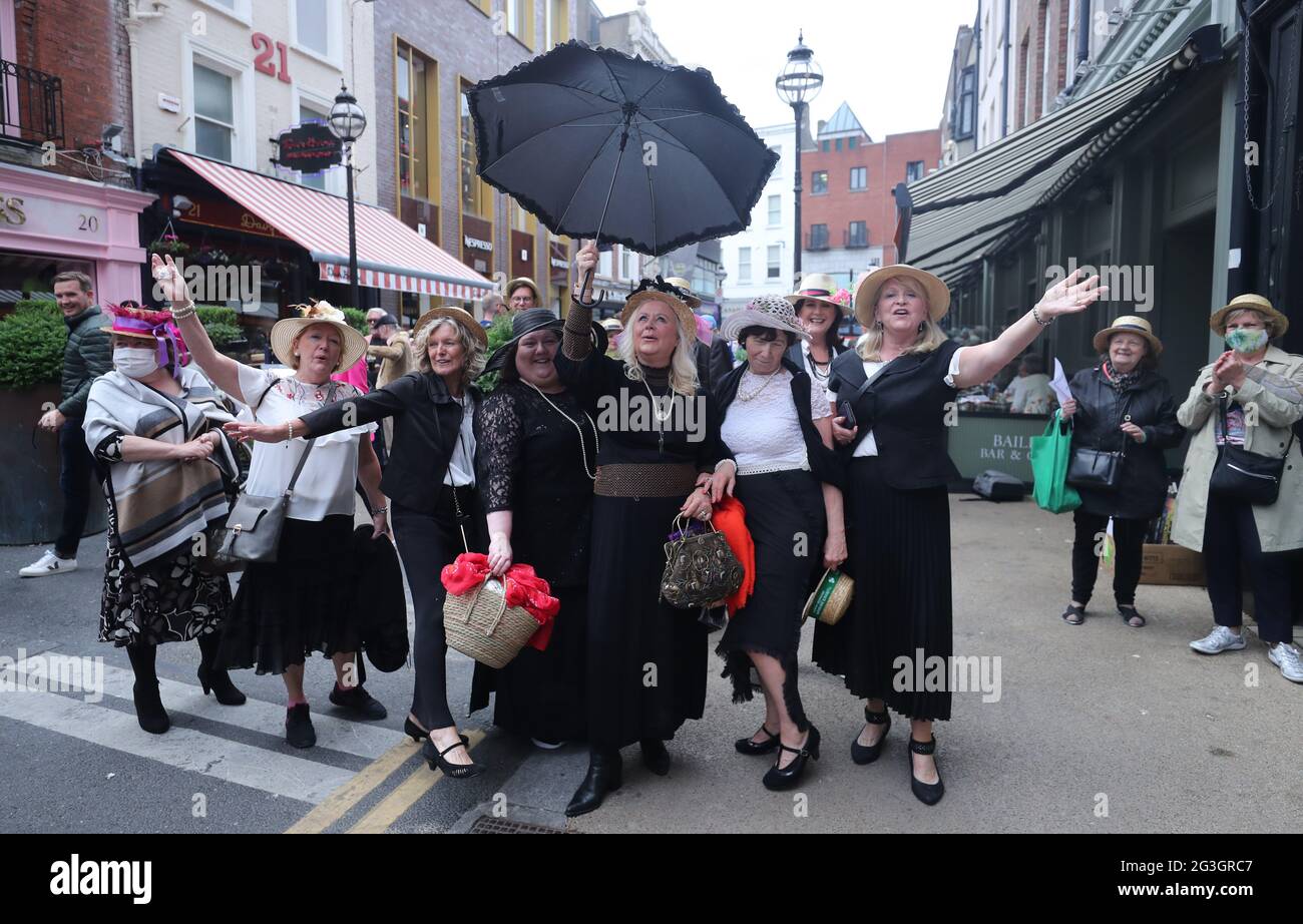 People celebrating Bloomsday in Duke Street Dublin. Picture date