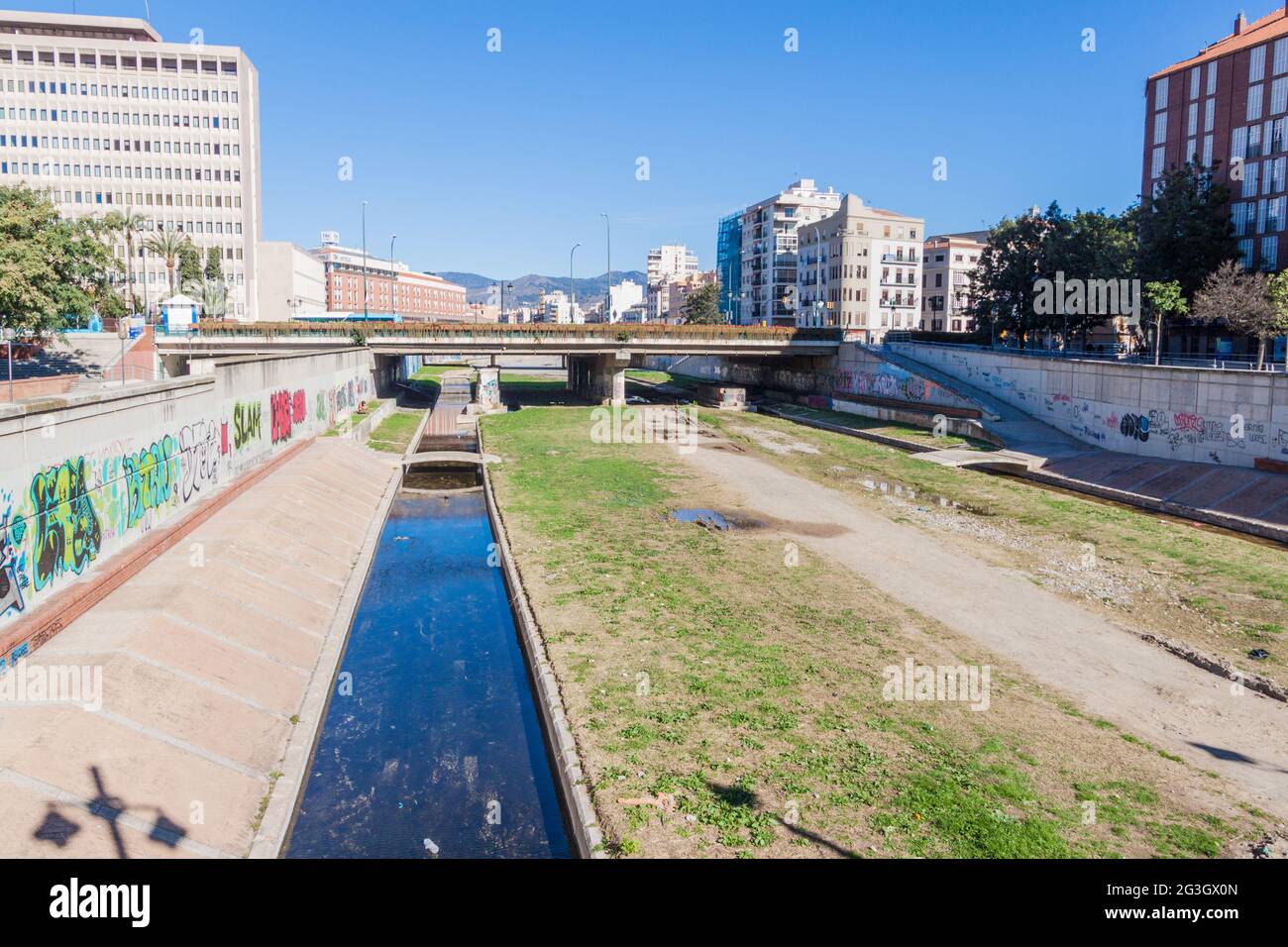MALAGA, SPAIN - JAN 25, 2015: River Guadalmedina flowing through Malaga. Stock Photo