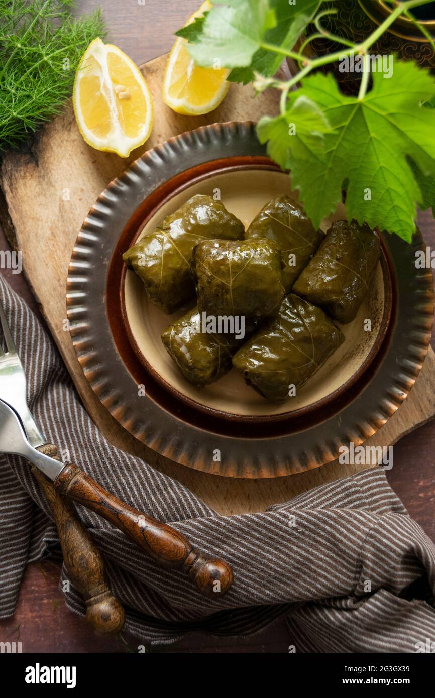 Stuffed grape leaves, healthy homemade food Stock Photo Alamy