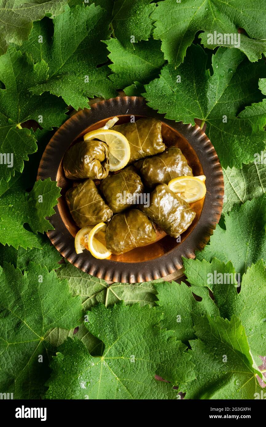 Stuffed grape leaves, healthy homemade food Stock Photo - Alamy