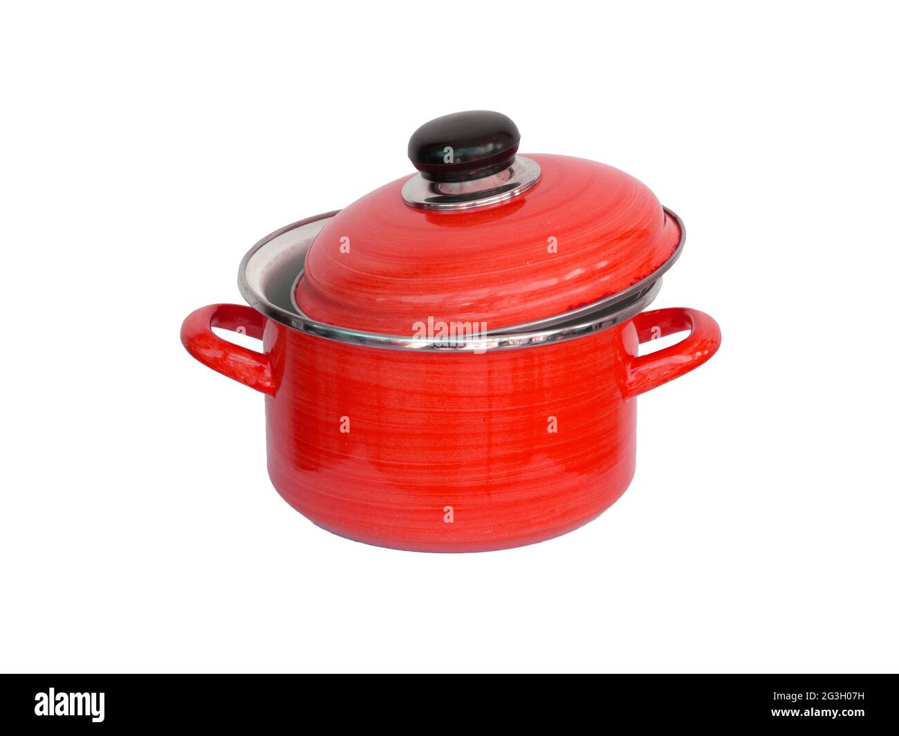 Old red metal cooking pot Stock Photo