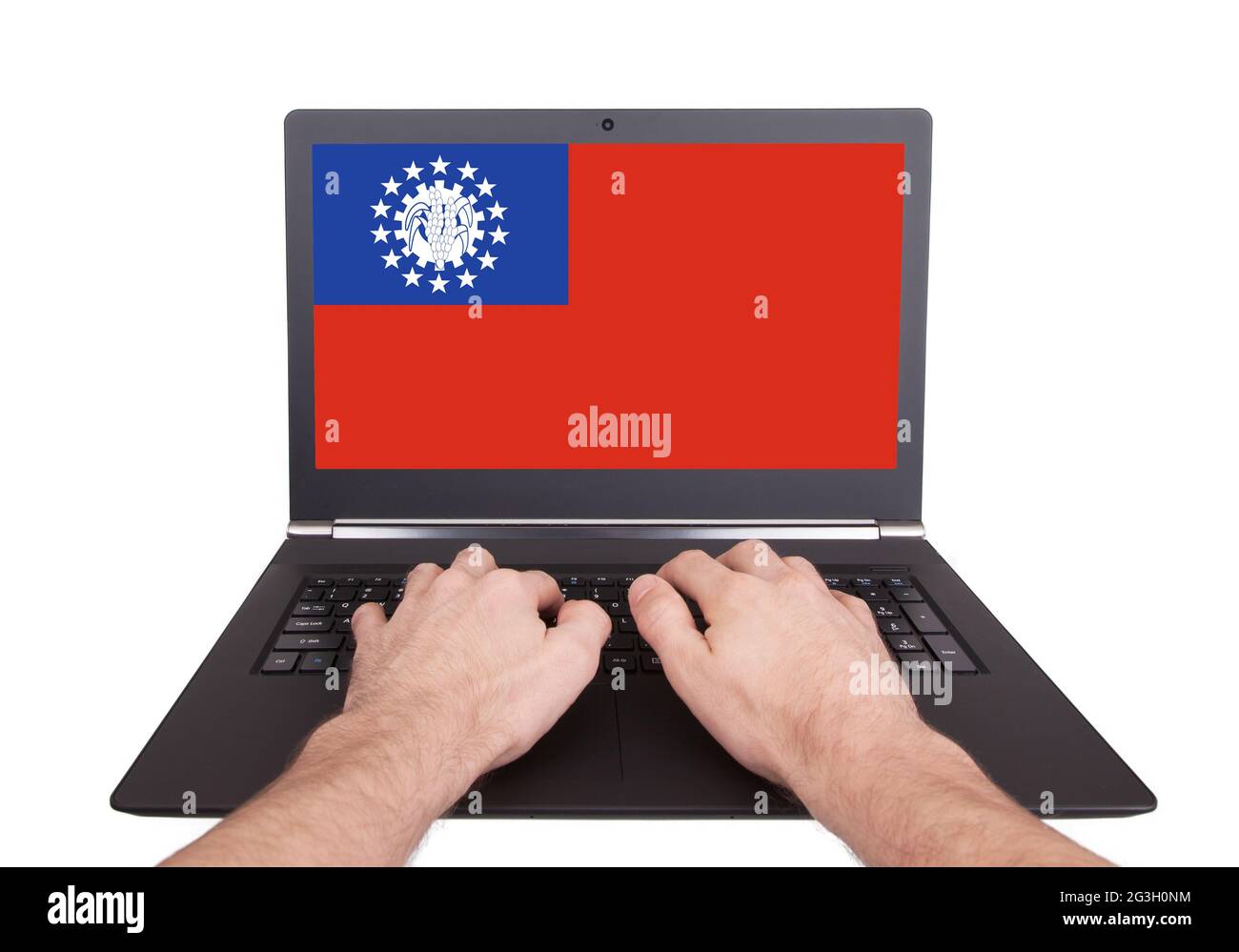 Hands working on laptop, Myanmar Stock Photo Alamy