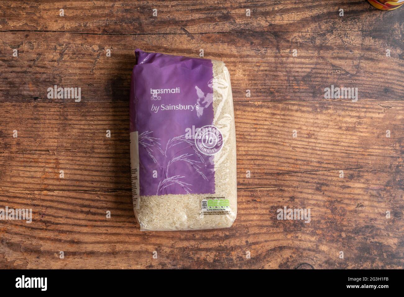 Irvine, Scotland, UK June 15, 2021 Sainsbury’s Branded Basmati rice displaying symbols with