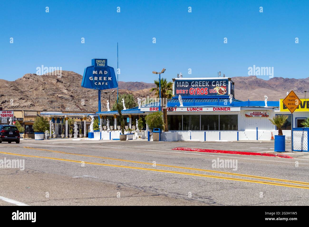 Baker, CA, USA June 6, 2021 The Mad Greek Cafe is a popular roadside