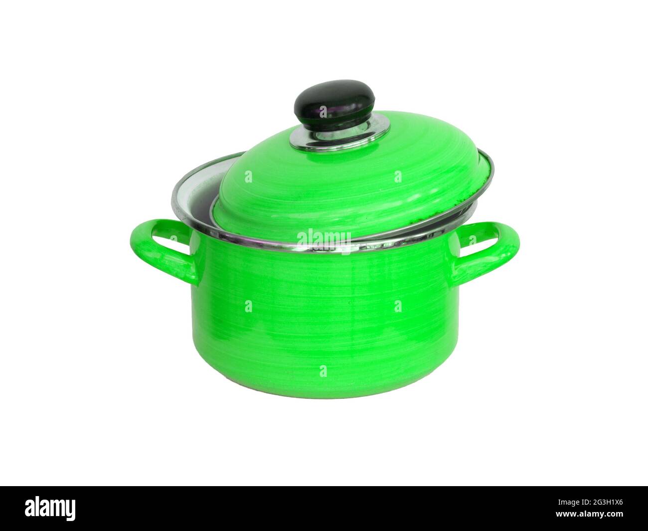 Old green metal cooking pot Stock Photo