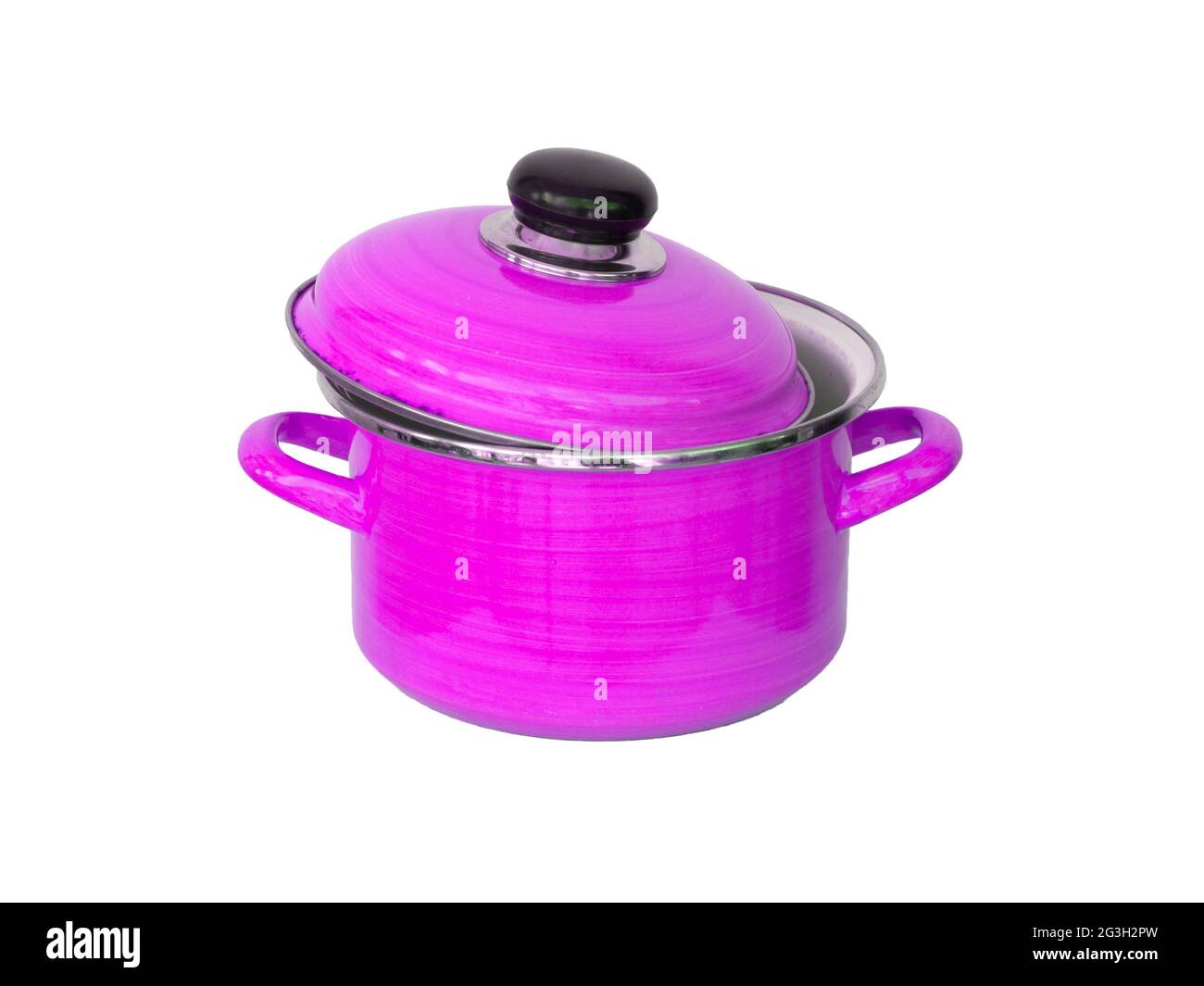 Old pink metal cooking pot Stock Photo