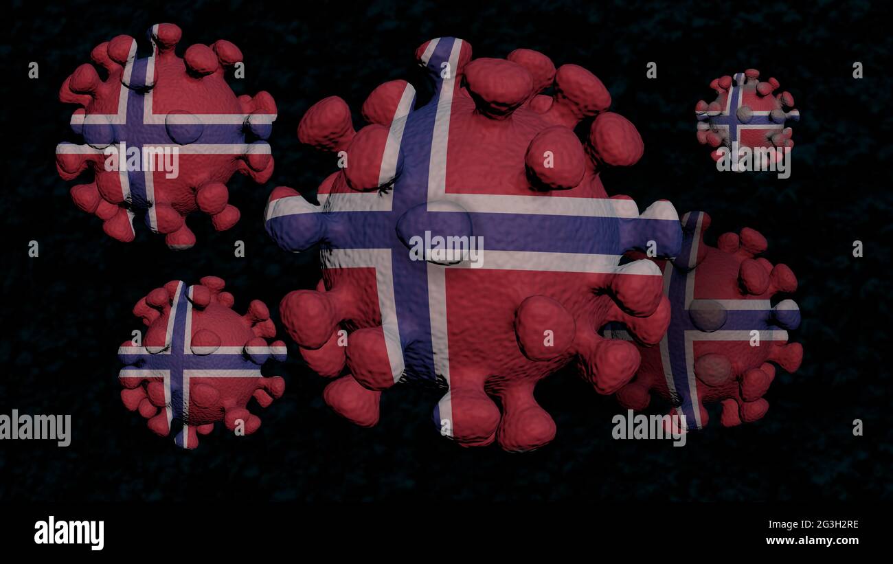 COVID in Norway country, 3d concept of flag above coronaviruses Stock Photo