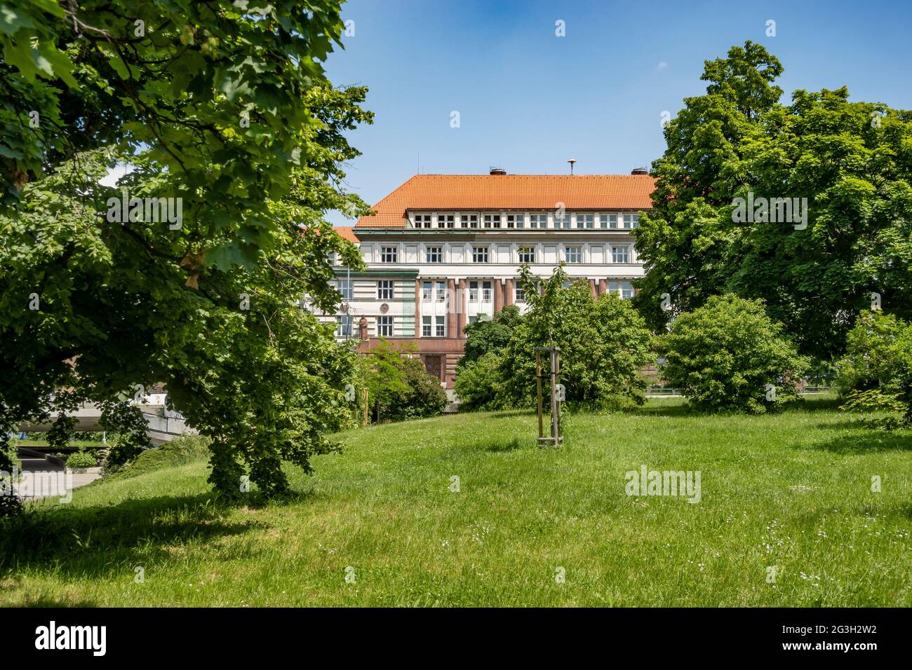 High Court in Prague and High Public Prosecutor’s Office, front view of a building from the park, Pankrác, Prague, Czech republic, Europe Stock Photo