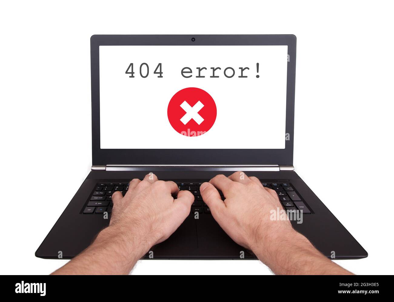 Man working on laptop, 404 error Stock Photo