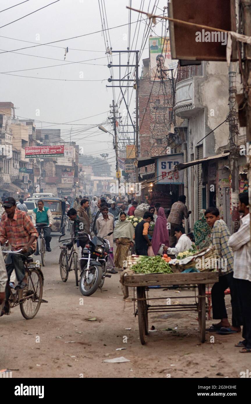 Fruit seller on the chaotic streets of Varanasi, India Stock Photo Alamy