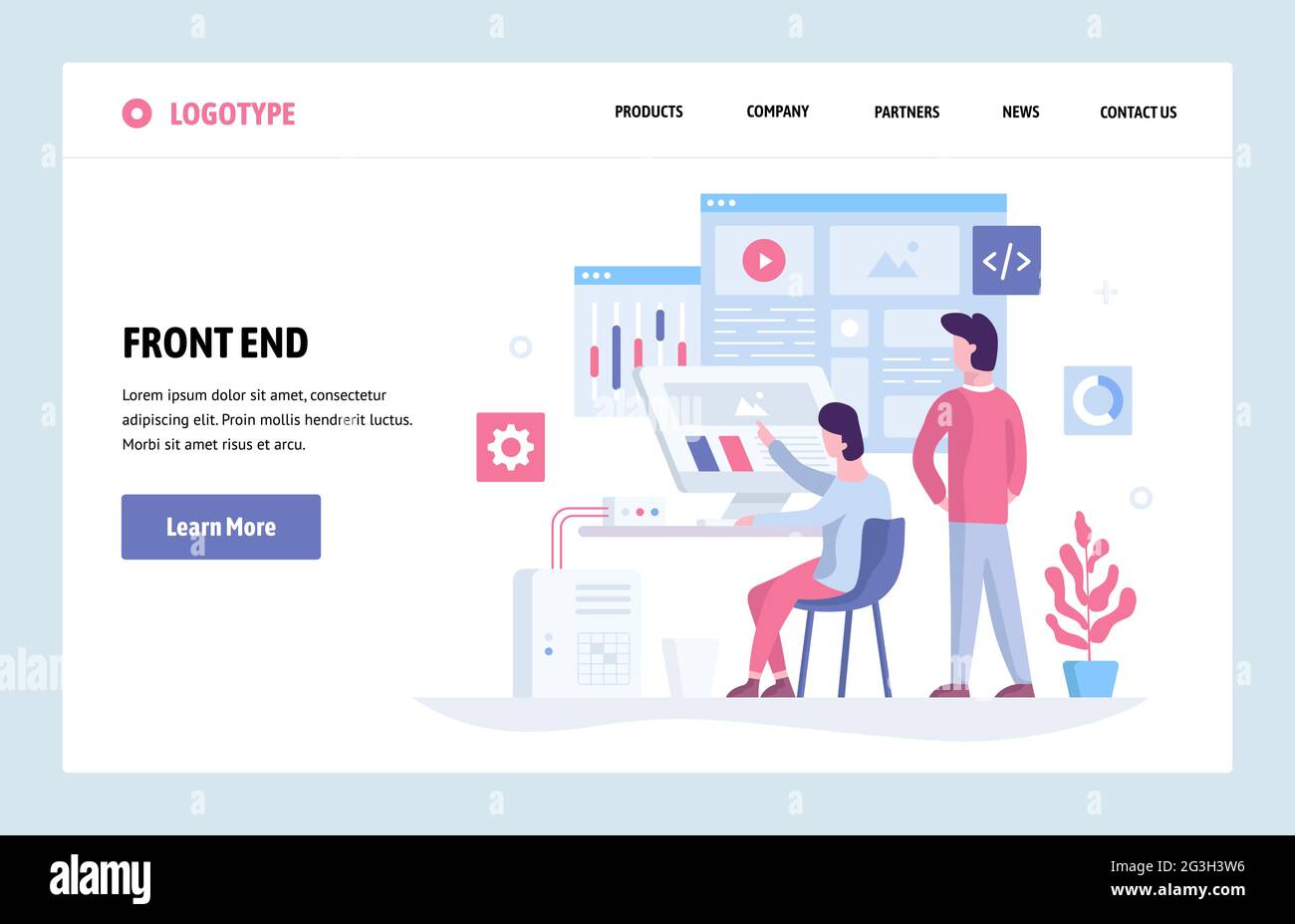 Vector web site linear art design template. Front end development team ...