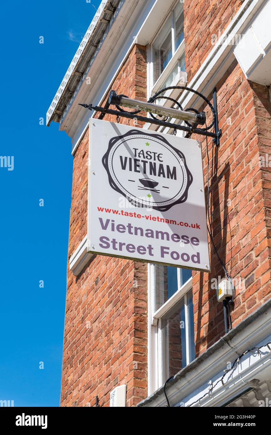 Sign for Taste Vietnam Vietnamese Street Food restaurant in Coventry, West Midlands Stock Photo