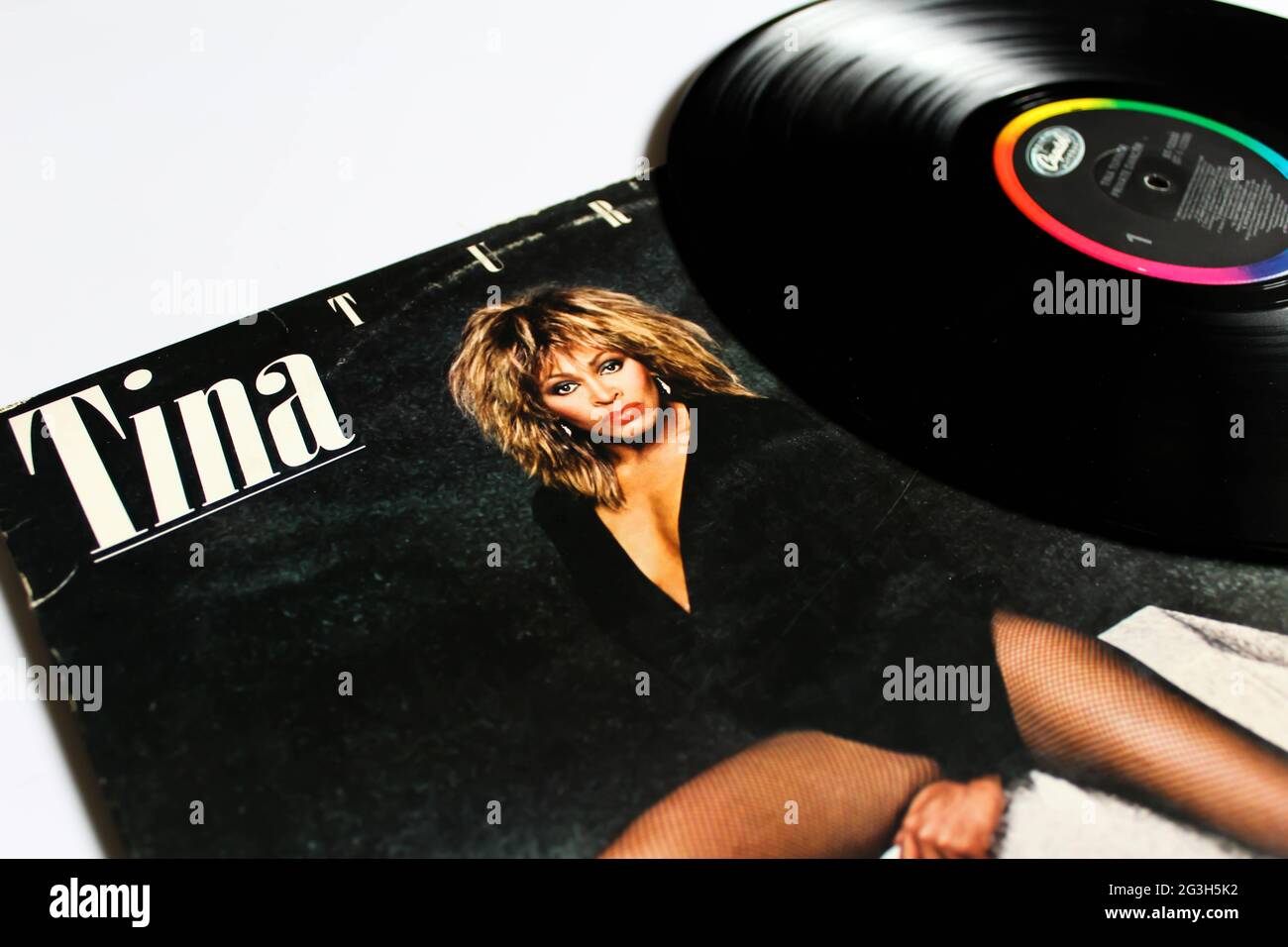 Pop, rock and RnB artist, Tina Turner music album on vinyl record LP disc. Titled: Private Dancer album cover Stock Photo