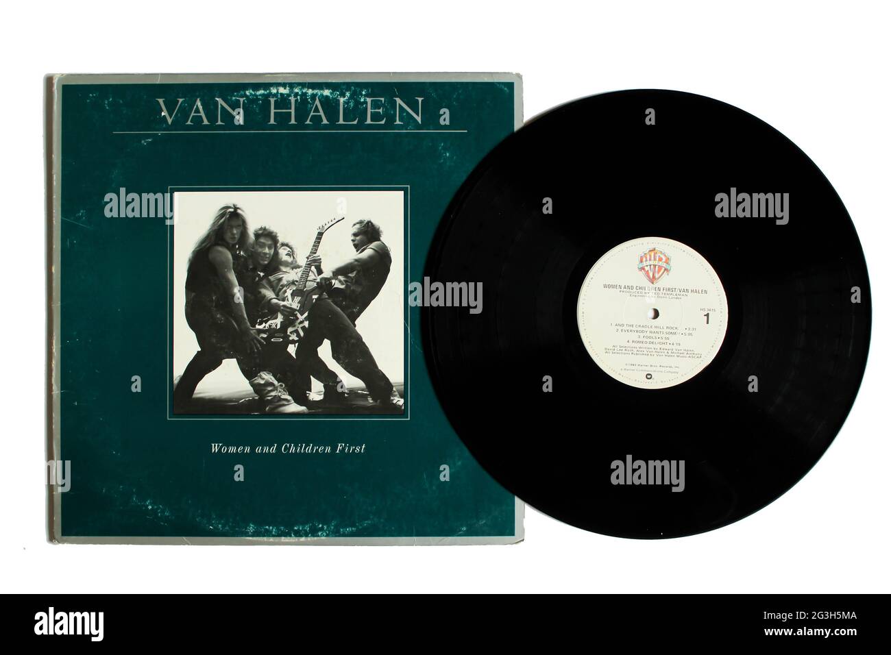 Hard rock, heavy metal and glam metal band, Van Halen music album on vinyl record LP disc.  Titled: Women and Children First album cover Stock Photo