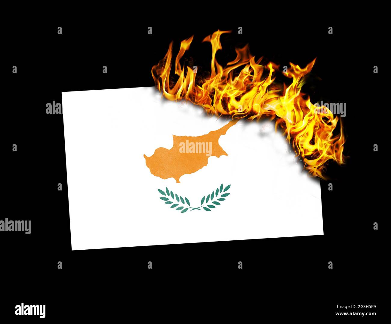 Flag burning - Cyprus Stock Photo