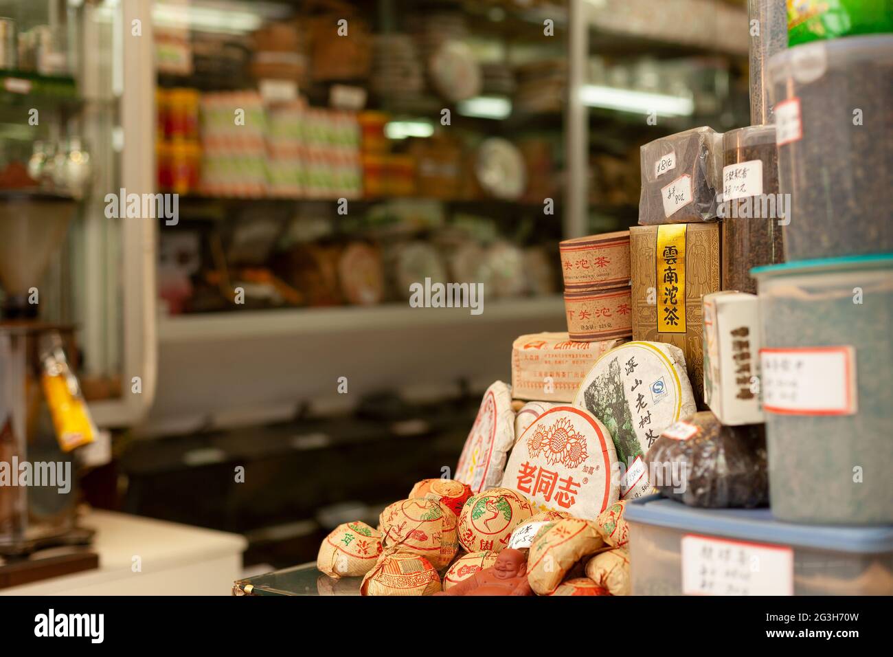 Central district, Hong Kong island, Hong Kong, China, Asia - Products outside a traditional food store in China. Stock Photo