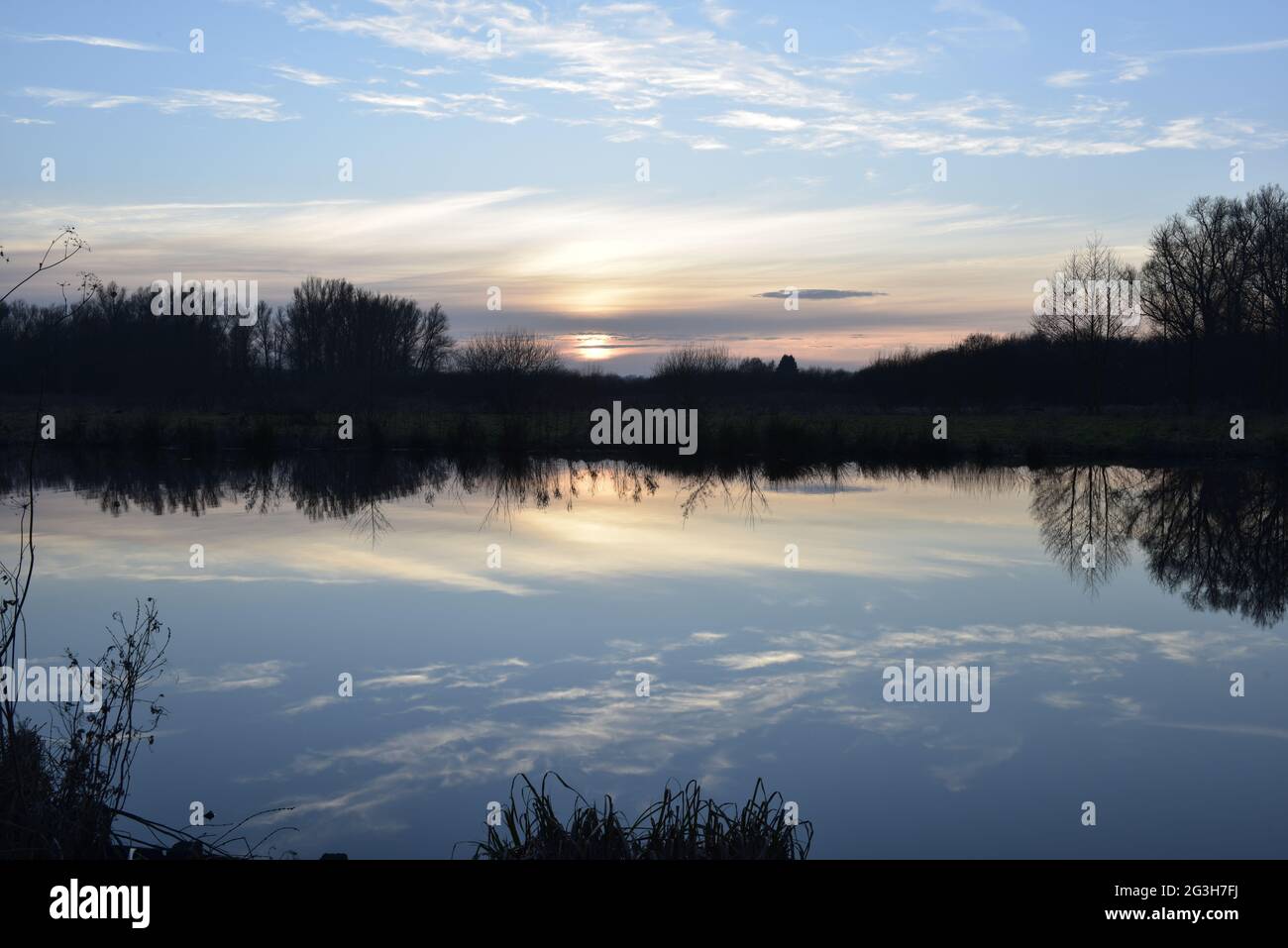 Sunset at the Hagenburg canal. Stock Photo