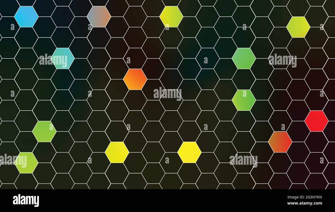 Black hexagons and colored background wallpaper Stock Vector
