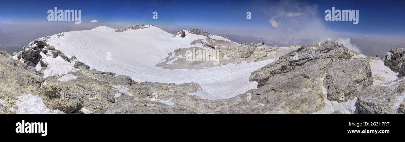 Scenic panorama of crater on Damavand volcano Stock Photo