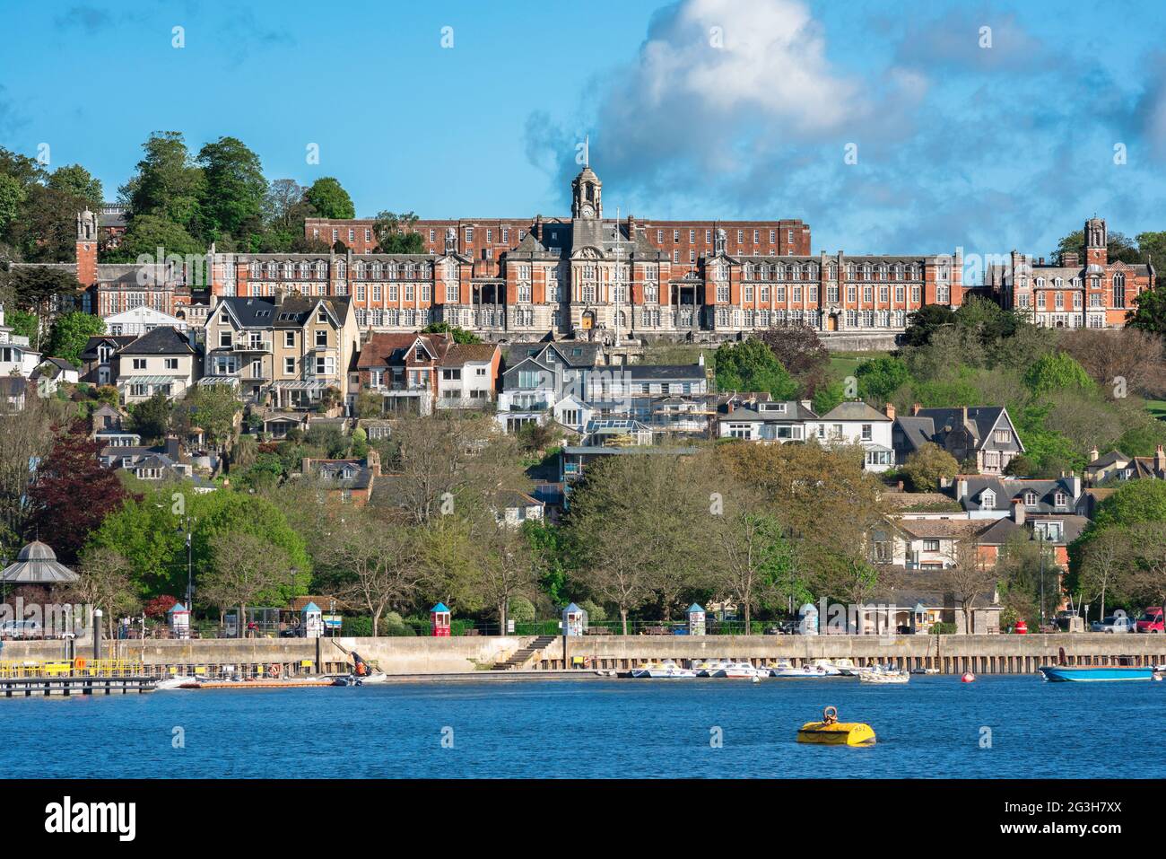 Dartmouth Naval College UK, view of the Britannia Royal Naval College building, a naval officer training establishment in Dartmouth Devon, England, UK Stock Photo