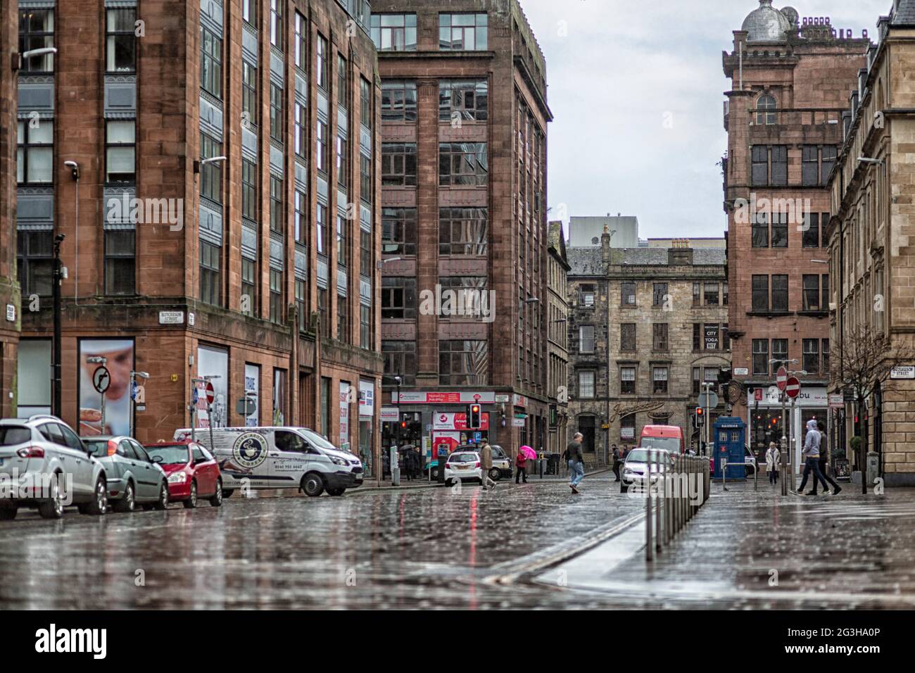 Wilson Street in rain, Glasgow, Scotland Stock Photo
