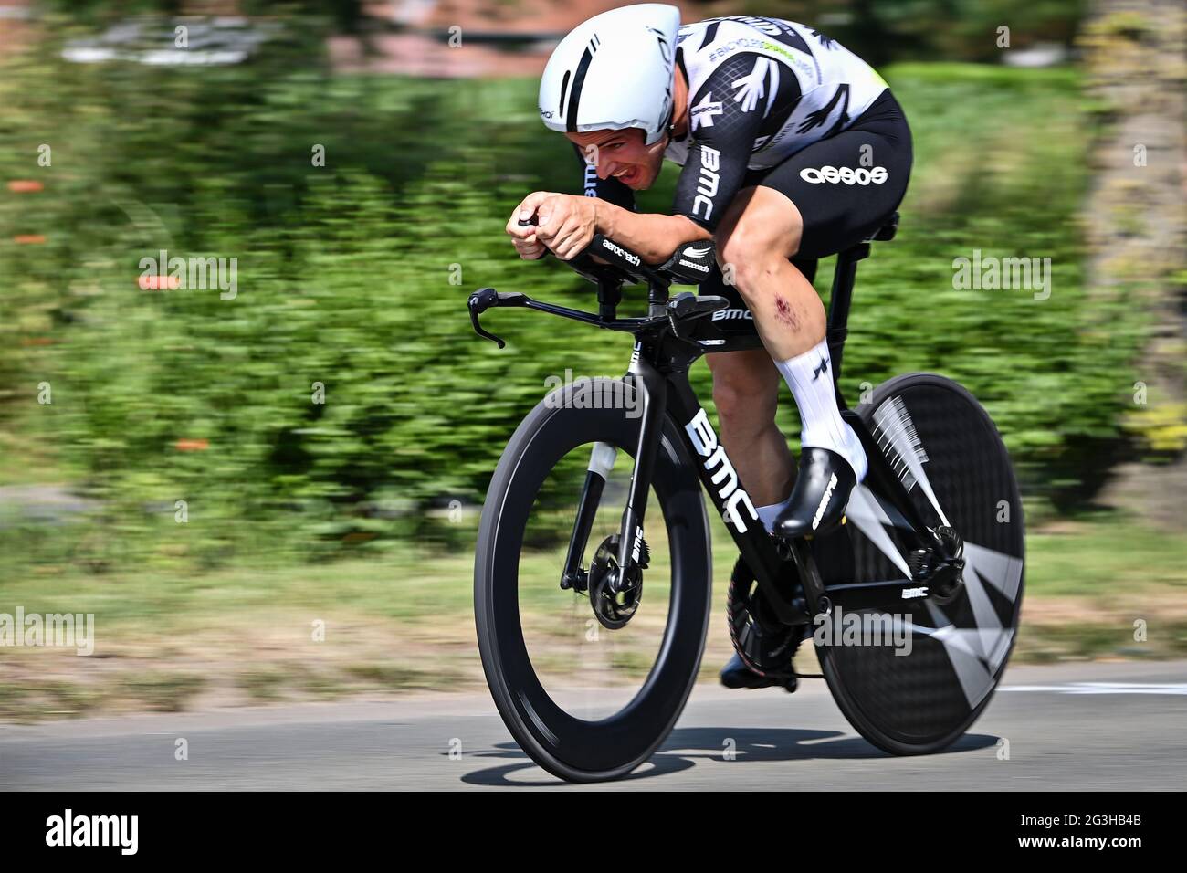 Belgian Victor Campenaerts of Qhubeka Assos pictured in action during the men's elite individual time trial race of 37,6 km at the Belgian championshi Stock Photo