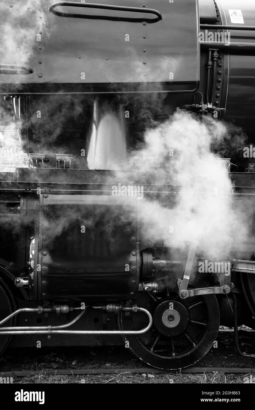 Black and white of railway smoking Stock Photo