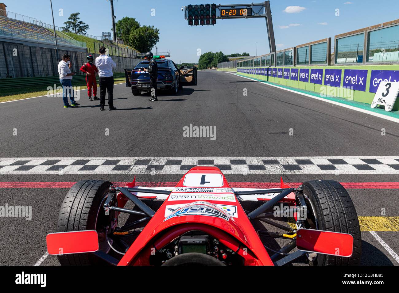 Vallelunga June 13 2021, Fx series racing. Empty asphalt circuit track from racing car driver point of view, concept of fast start from pole position Stock Photo