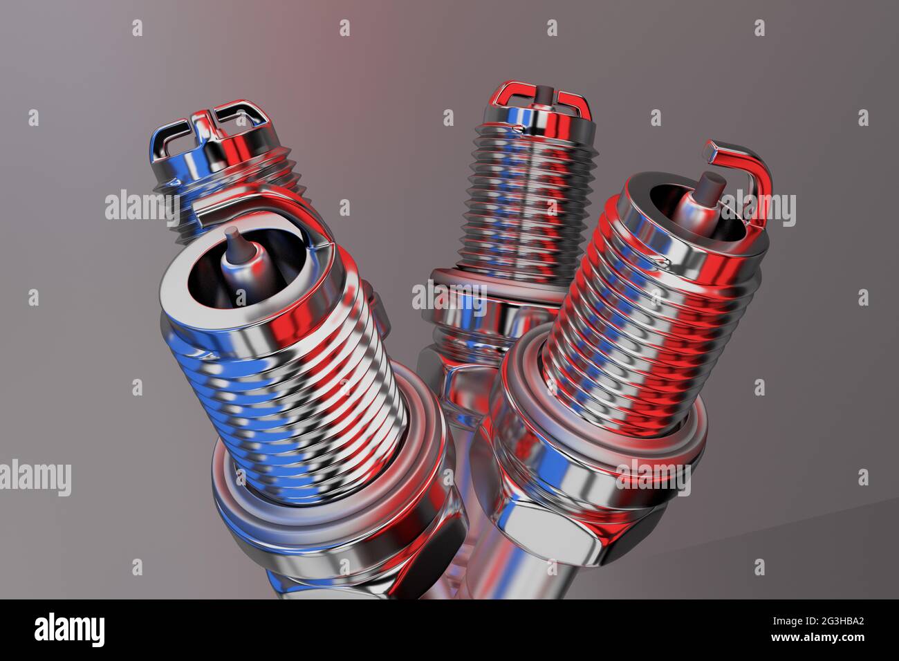 Spare parts spark plugs on white background for car and motorcycle. 3D