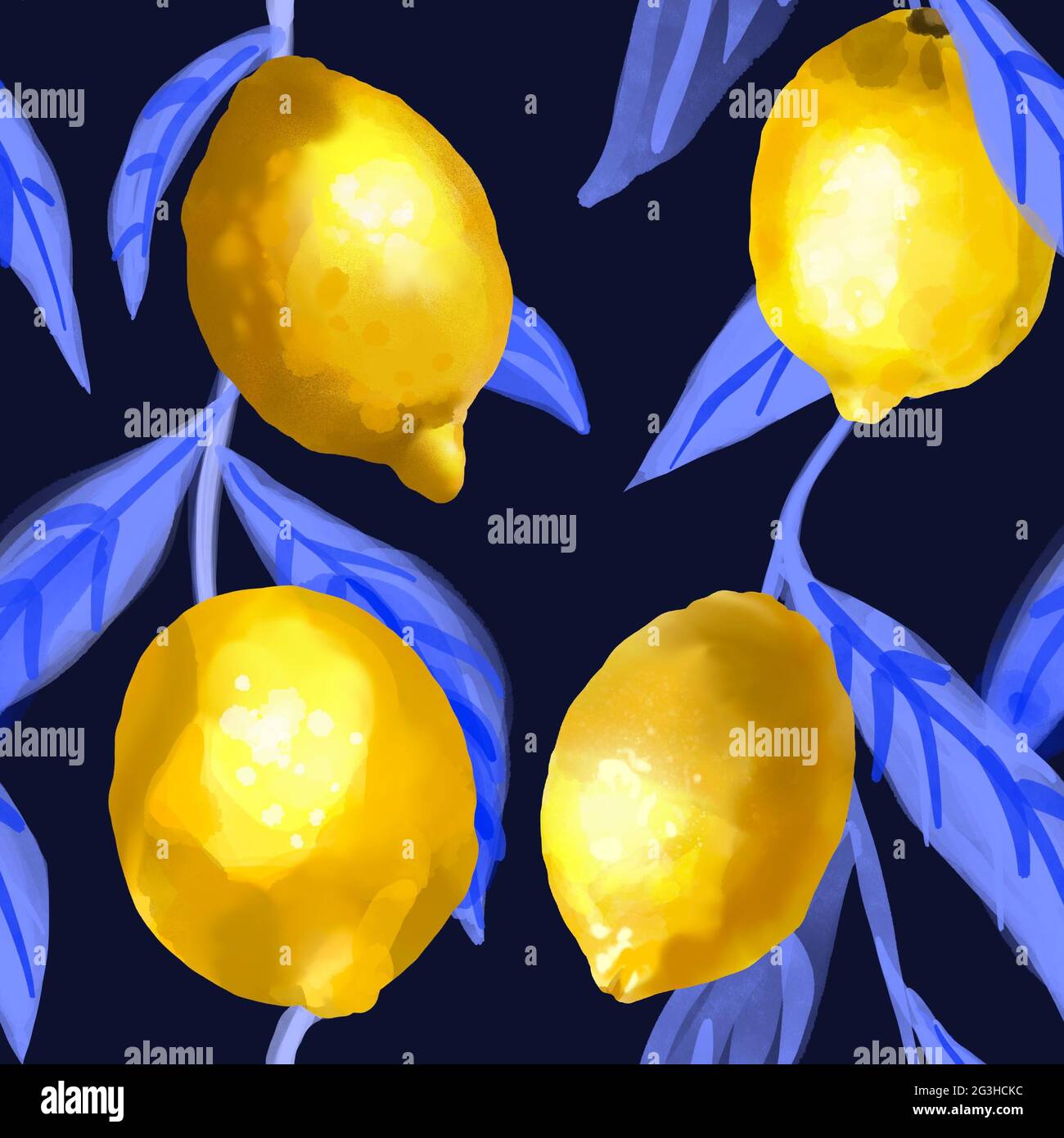 Watercolor seamless pattern. illustration of lemons with leaves on a ...