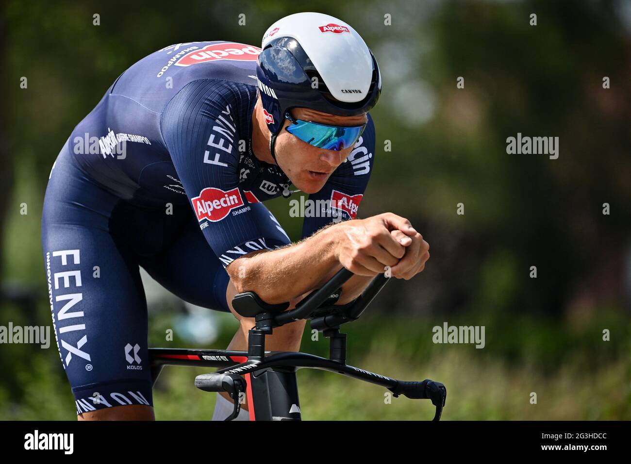 Belgian Jonas Rickaert of Alpecin-Fenix pictured in action during the men's elite individual time trial race of 37,6 km at the Belgian championships, Stock Photo