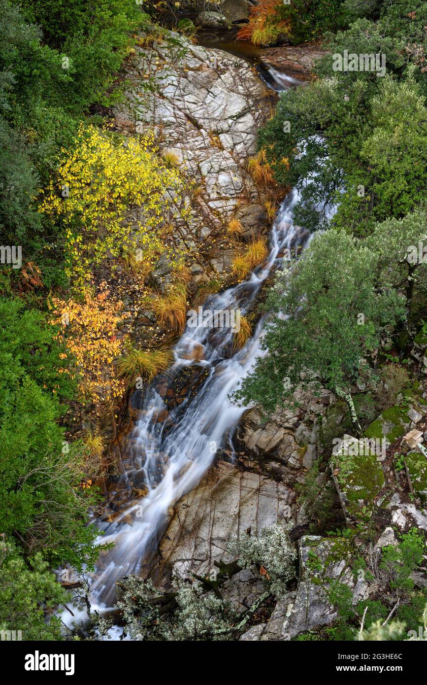 Waterfall in the stream of the Riera de Gualba near the Gorg Negre cascade in Montseny (Barcelona, Catalonia, Spain) Stock Photo