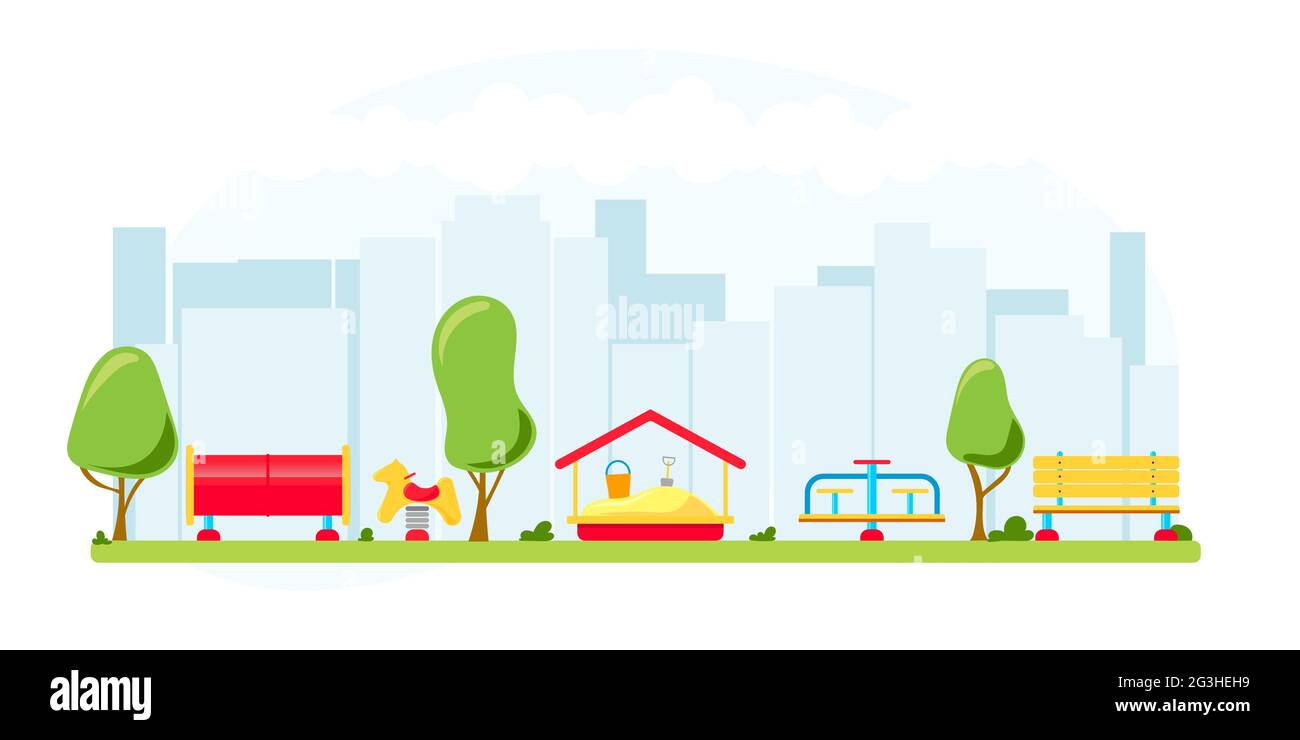 Kids playground. Set of playing equipment elements. City park concept ...
