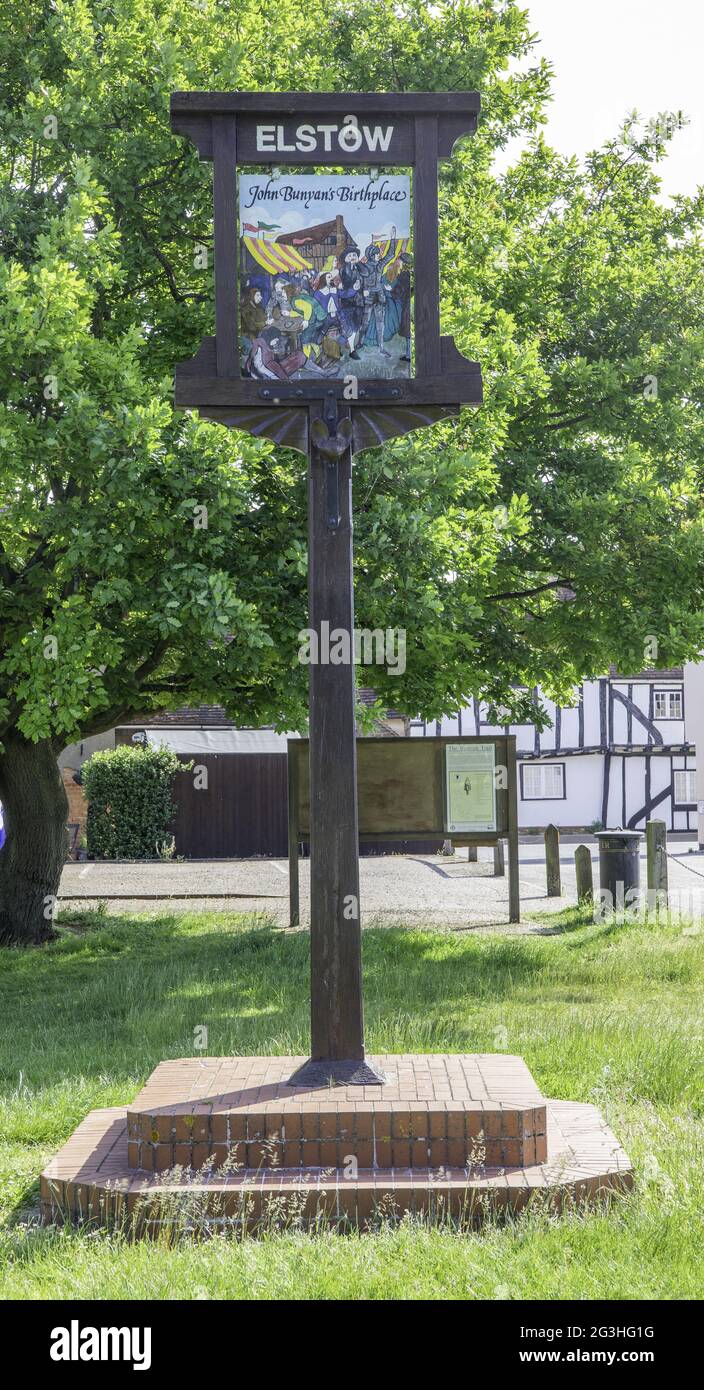 BEDFORD, UNITED KINGDOM - Jun 14, 2021: Elstow village sign, the ...
