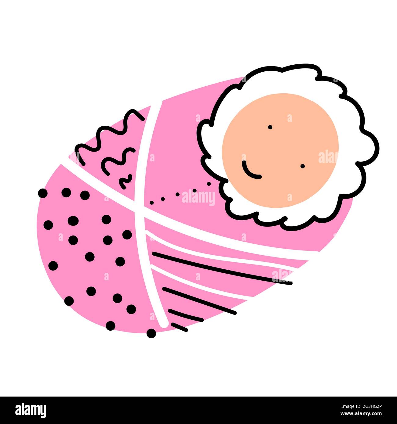 Vector Cute Scandinavian Doodle Baby In Pink Blanket With Black White Ornament Isolated On White Background Kawaii Smiling Character Wrapped In Dia Stock Vector Image Art Alamy