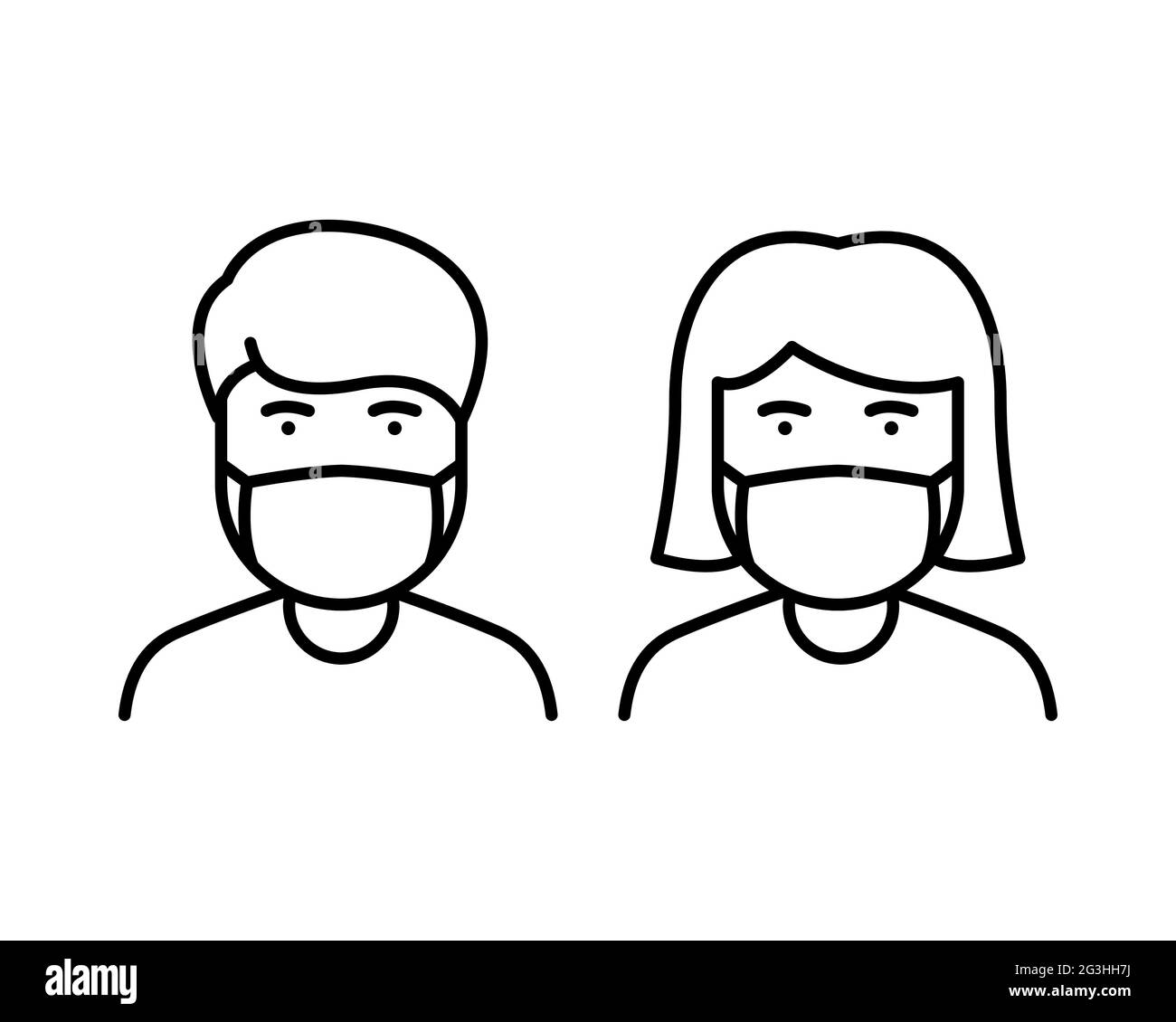 a man and woman wear a mask to avoid Covid-19 icon vector Stock Vector