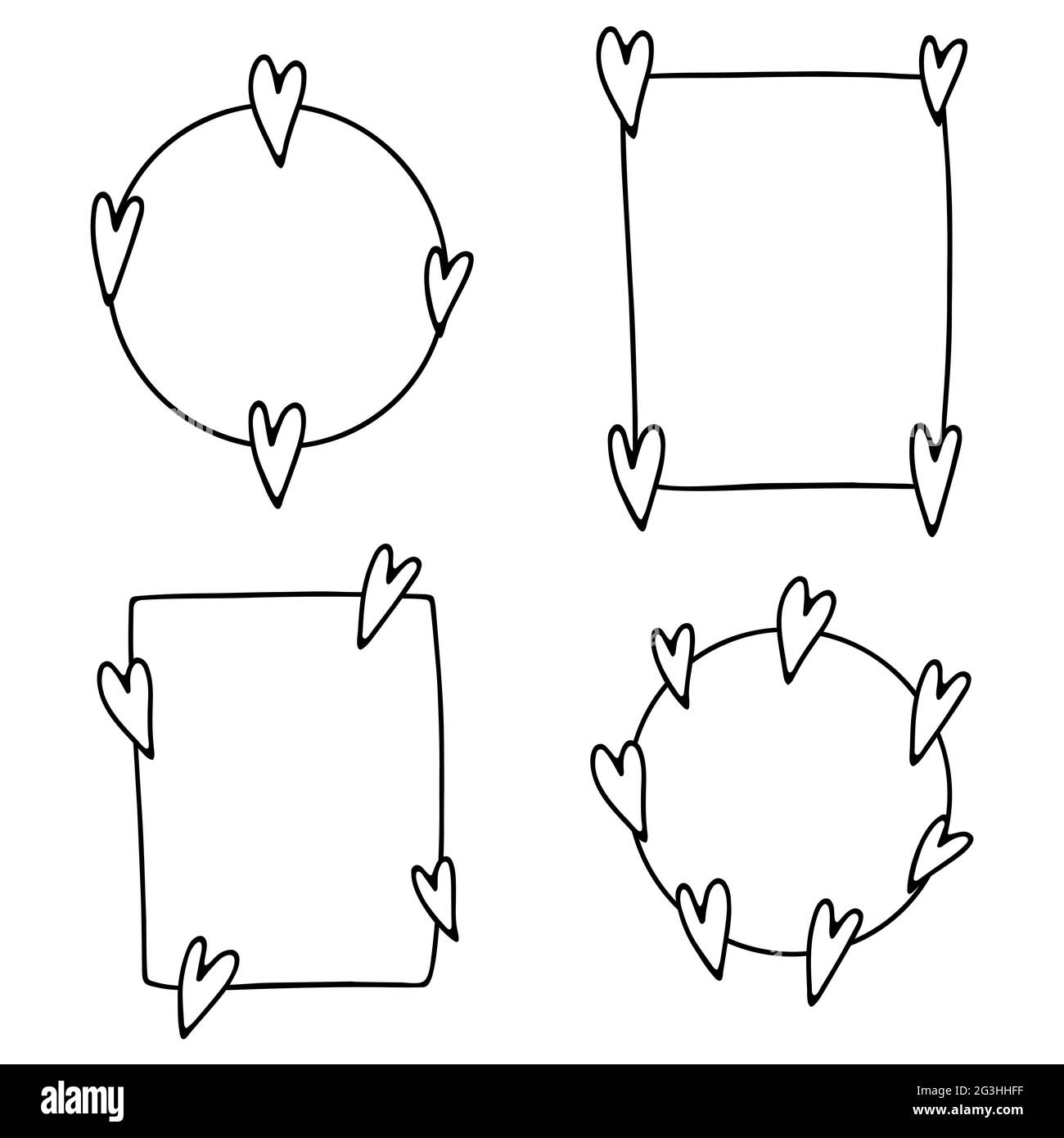 Set Of Doodle Valentines Day Frames Hand Drawn Outline Template With Hearts Isolated On White Background February 14 Sign Round Rectangular Cute V Stock Vector Image Art Alamy