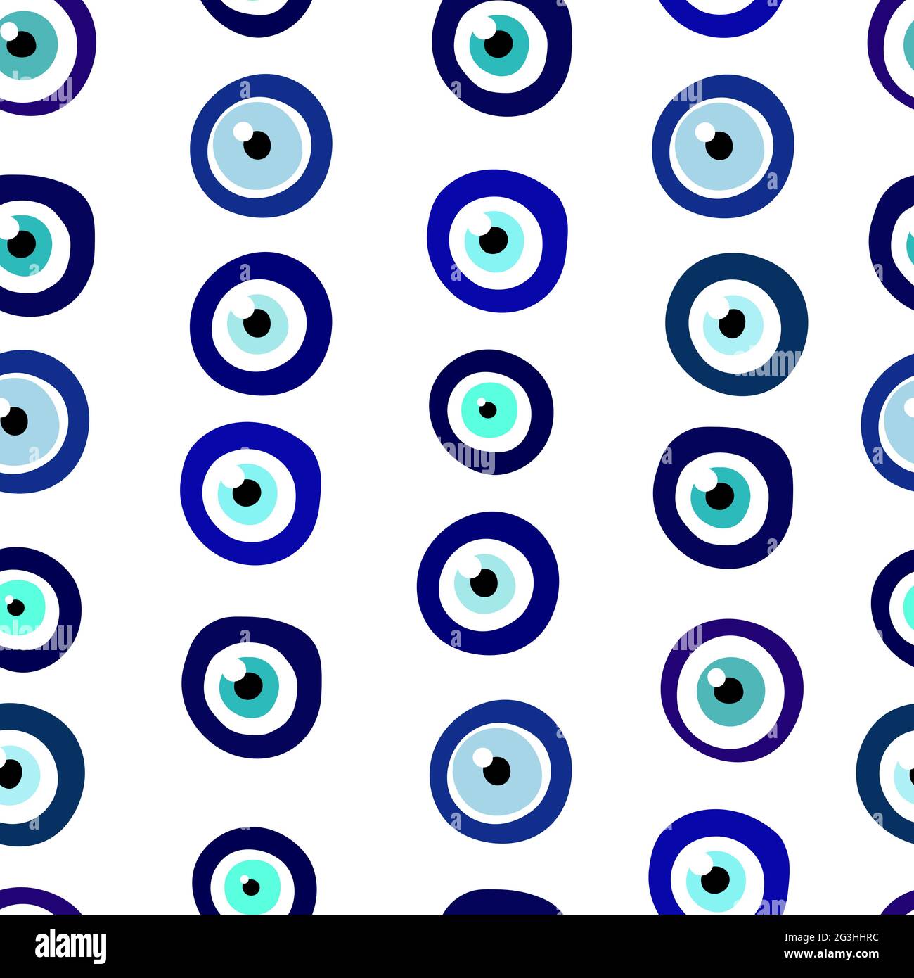 Seamless Nazar Boncugu amulet blue eye pattern. Turkish, Greece Talisman isolated on white background. Fatima Eye protection symbol set. Magic round s Stock Vector