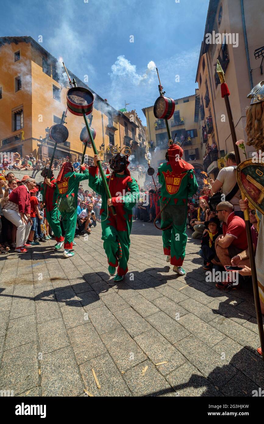 Dance of the Maces and Àngels (Angels) in the Patum de Berga festival, UNESCO World intangible cultural heritage (Barcelona, Catalonia, Spain) Stock Photo