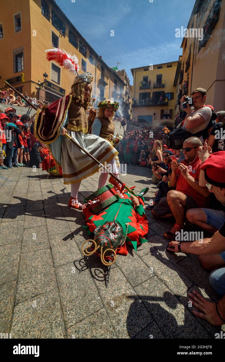 Dance of the Maces and Àngels (Angels) in the Patum de Berga festival, UNESCO World intangible cultural heritage (Barcelona, Catalonia, Spain) Stock Photo