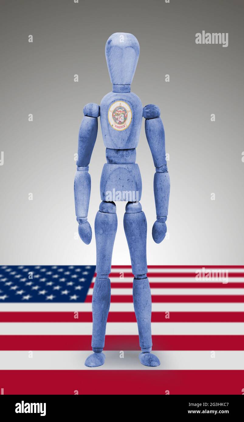 Wood figure mannequin with US state flag bodypaint Minnesota Stock