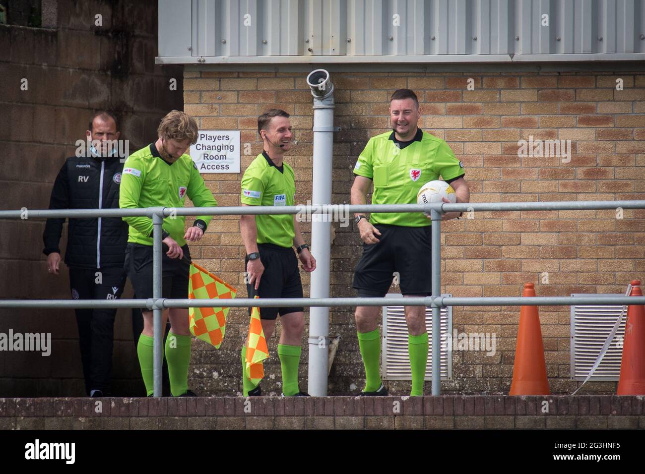 Barry, Wales 01 May 2021. JD Cymru Premier Championship Conference match between Barry Town United and Bala Town, played at Jenner Park. Stock Photo