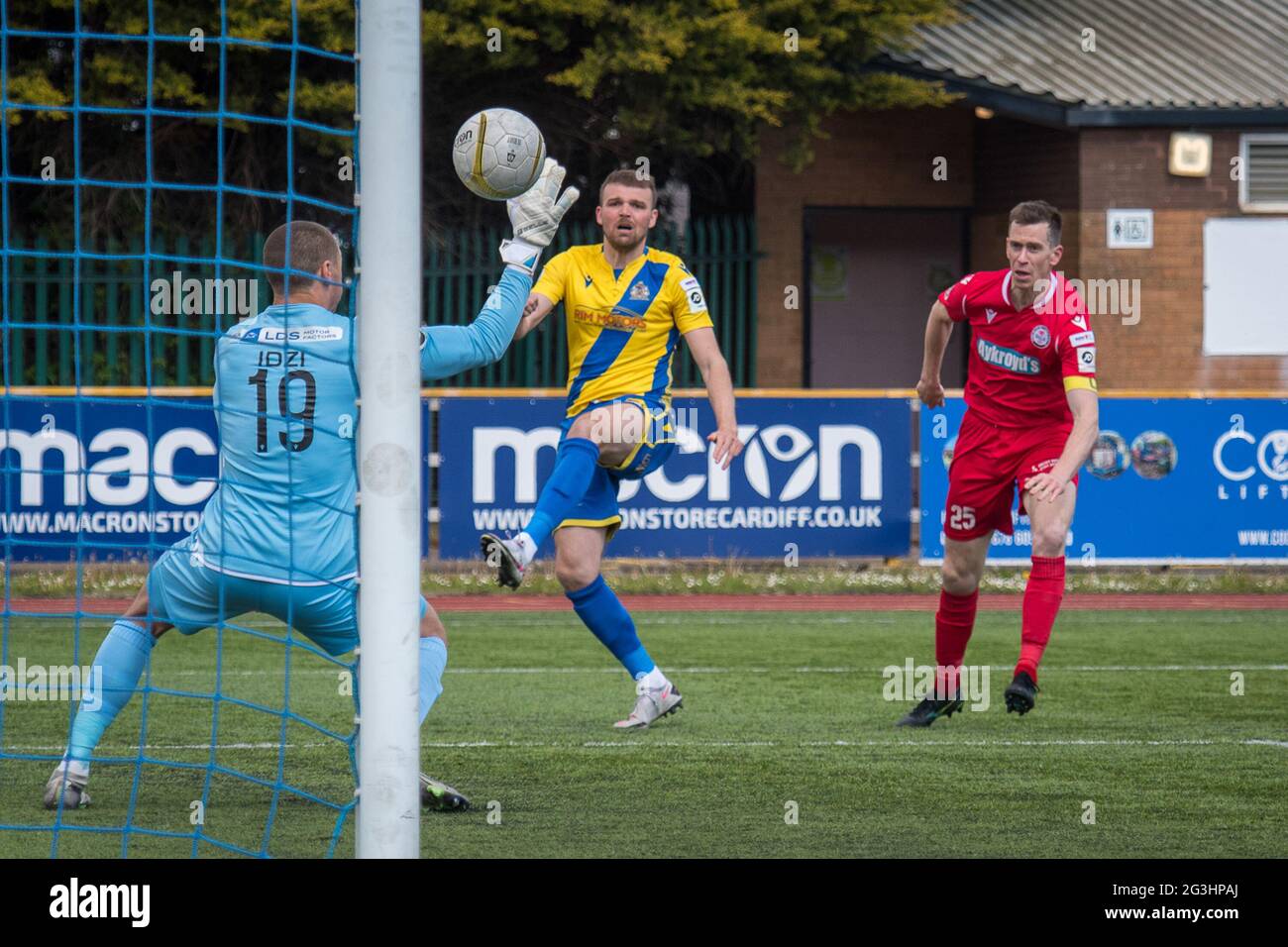 Barry, Wales 01 May 2021. JD Cymru Premier Championship Conference match between Barry Town United and Bala Town, played at Jenner Park. Stock Photo