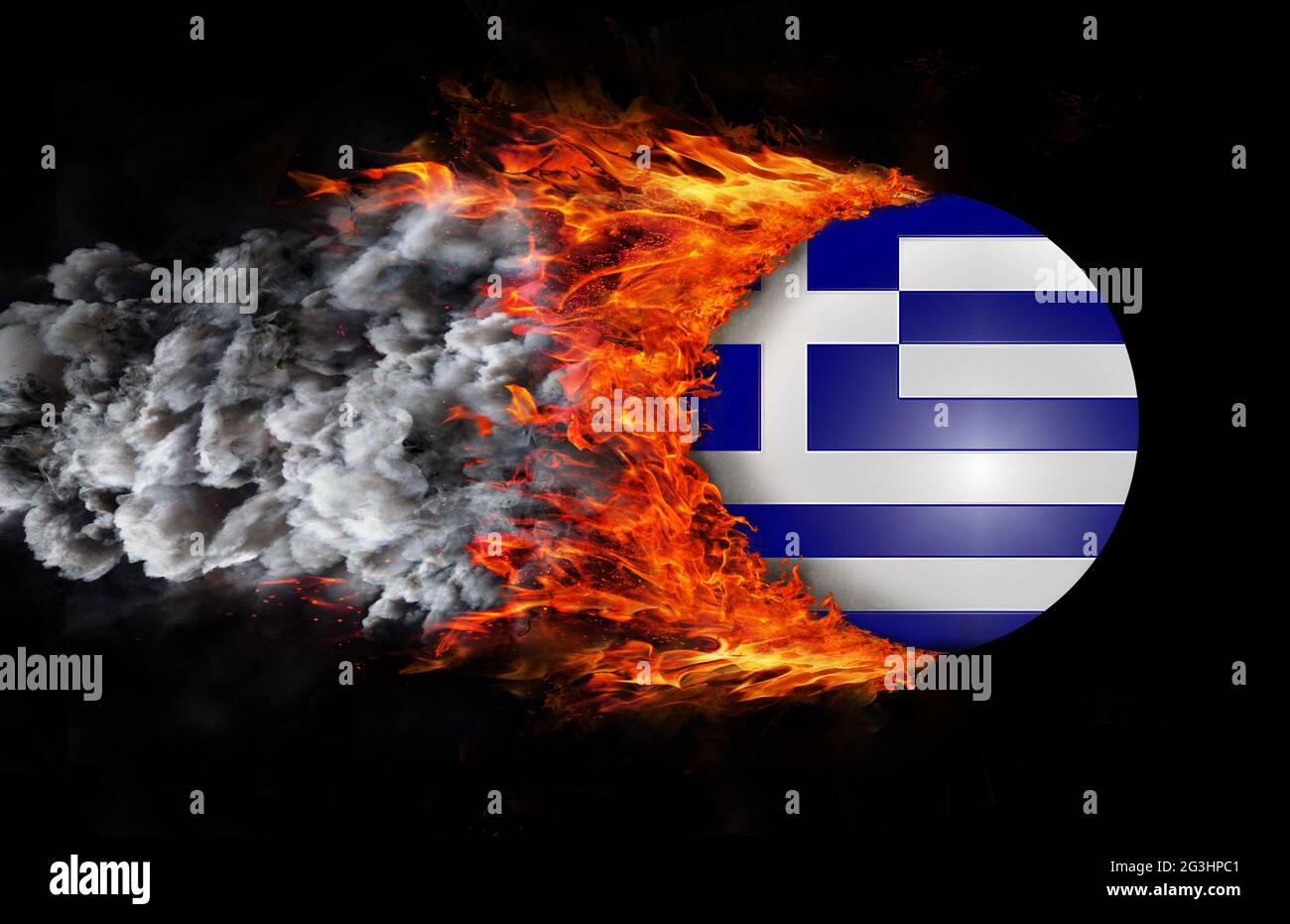 Smoke Rising Greek Flag with a trail of fire and smoke - Greece Stock Photo - Alamy