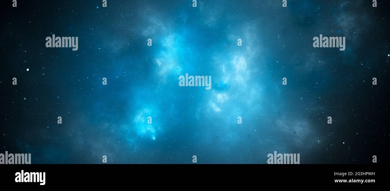 Blue glowing ethereal nebula in space, computer generated abstract ...