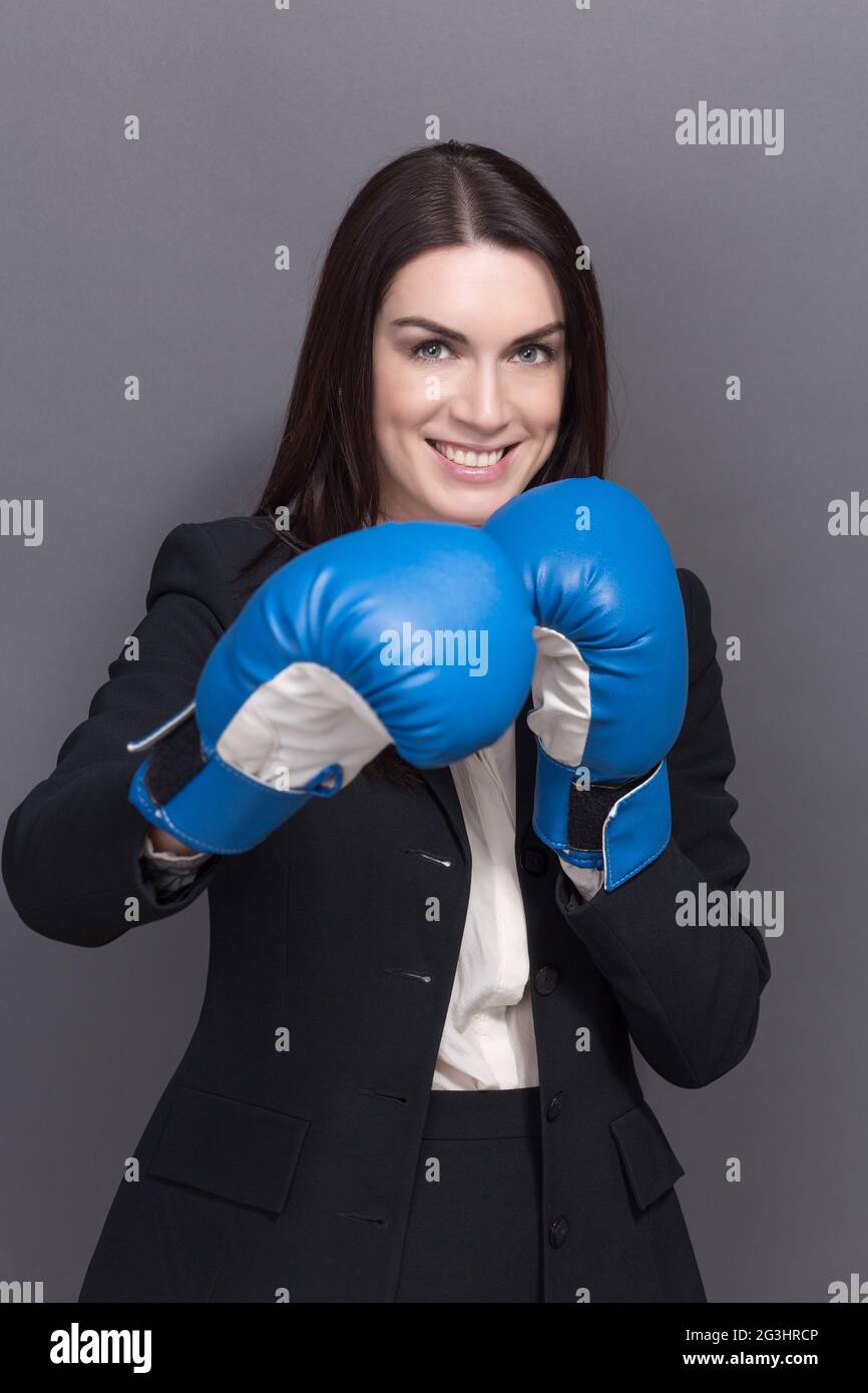 Business lady in boxing gloves Stock Photo Alamy