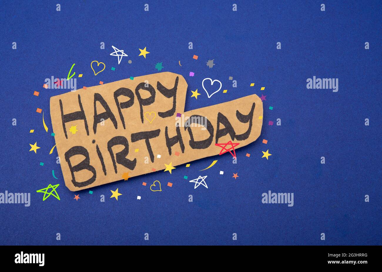 Hand written happy birthday post card in blue background Stock Photo - Alamy