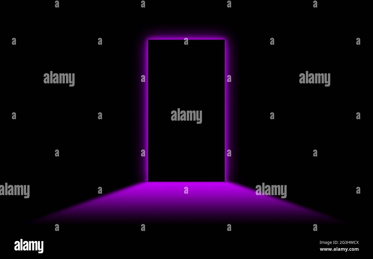 Black door with bright neonlight at the other side Stock Photo Alamy